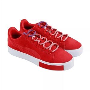 Puma X Dp Court Platform S Mens Red Suede Lace Up